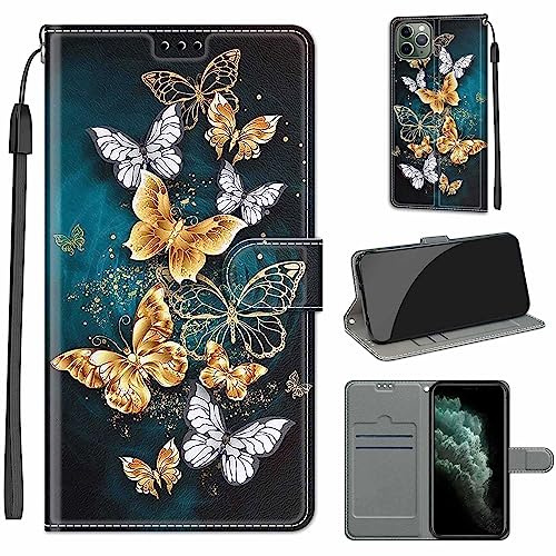 TOMYOU PU Leather Wallet Case for iPhone 11 Pro 5.8, Butterfly | Pouch Design, Book Flip Folio, Magnet Closure, Kickstand, Card Slots, Wrist Strap Lanyard, Pattern Style