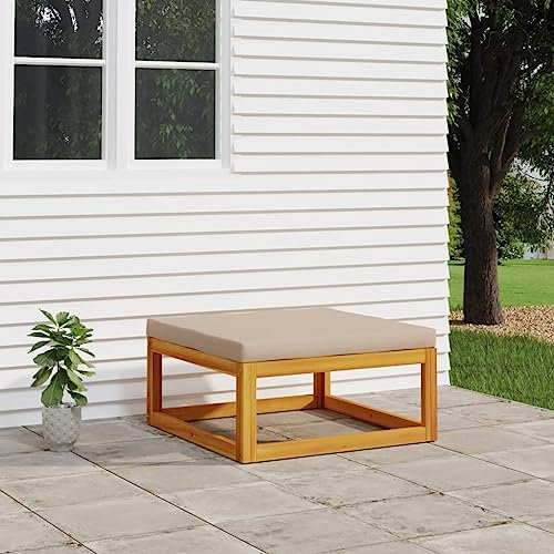 Tidyard Garten Fußhocker mit Kissen Gartenhocker Sitzhocker Holzhocker Fußablage Hocker Schemel Gartenmöbel Massivholz Akazie