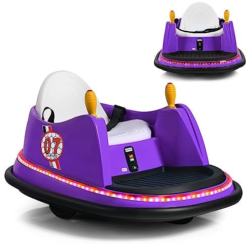 Maxmass 360-Degree Rotation Spin Bumper Car, 6V Battery Powered Kids Waltzer Car with Dual Joystick, Remote Control, Flashing Lights and Music, Electric Ride on Vehicle Toy Car for Boys Girls (Purple)