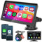 Hikity Portable Car Stereo Wireless Apple CarPlay Screen, Wireless Android Auto Car Radio, 7 Inch Full Touchscreen Stereo with Bluetooth 5.1 FM Transmitter USB AHD Rear View Camera