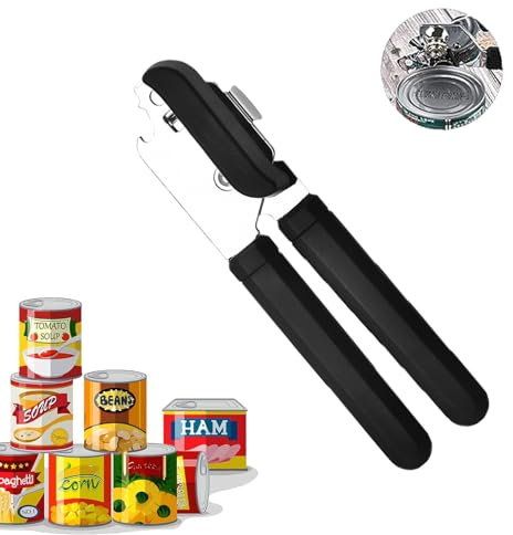 YOUNLEN Abrelatas 3 en 1, Abrelatas Manual, Abridor de Latas Abrebotellas Profesional con Mango Antideslizante y Perilla de Torneado Ergonómica para Ancianos con Artritis(Negro)