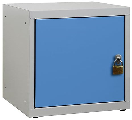 PROREGAL Schließfachwürfel Blocky mit Drehriegelschloss für Vorhängeschloss | HxBxT 40x40x40cm | Lichtgrau/Lichtblau | Schließfachschrank Metallspind Wertfachschrank