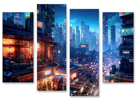 islandburner Bild auf Leinwand Konzept Lovely Anime Cyberpunk Stadt Digitales Gemälde Nacht Bilder Wandbilder Poster