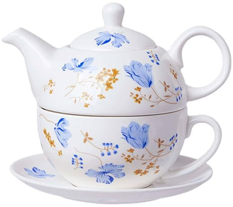 TYMYYS Tea For One Ensemble Théière Et Tasse, Service à Thé En Porcelaine Tendre, Coffrets Cadeaux Théière Pour Femme, Ensemble Théière Et Tasses-fleur4-pot 500ml,Coupe 350ml
