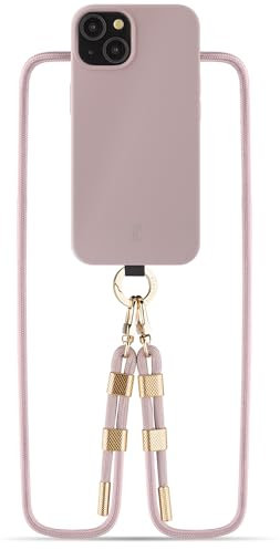 Just Elegance HandyCase - kompatibel mit MagSafe iPhone 13 - Handyhülle 2024 Design mit Band - Schutzhülle mit Abnehmbarer Kordel (Rosa/Rose Breath)