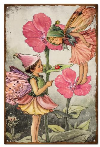 GLOBLELAND Blumen Fee Elfen Vintage Metall Blechschild 12x8 Zoll Retro Metall Wand dekorative Zinn Malerei Zeichen für Garten Haus Küche Bar Café Club Obstgarten Dekoration