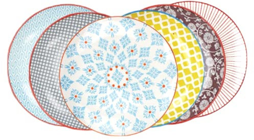 Artime - Lot de 6 Grandes Assiettes en Porcelaine Ø26,5 cm, Motifs Colorés, Style Ethnique, Design Original et Résistant