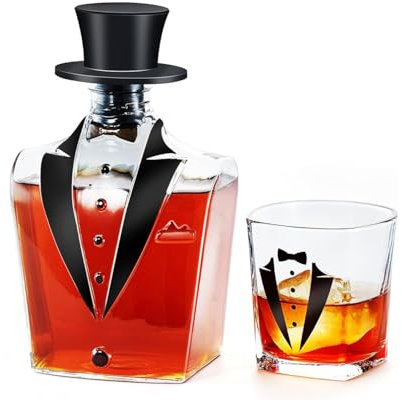 Kollea Tuxedo 27 Oz Whiskey Decanter Sets for Men, Personalized Decanter Set with Glass & Ice Mold, Wedding Gifts, Unique Gifts for Men, Him, Groomsman, 21st Birthday Bourbon Decanter Set