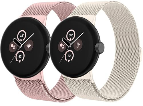 Oumida Google Pixel Watch Armband für Herren Damen - Edelstahl Magnetisches Metall Ersatzband für Pixel Watch 2/Watch 1 (Rosa+Sternenlicht) 【2 Stück】