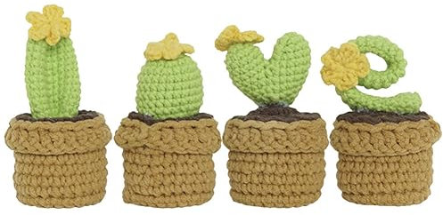 YANGSHINE 4 mini piante grasse artificiali in vaso, fatte a mano, fiori di cactus lavorati a maglia, per casa, ufficio, auto, decorazione cruscotto, colore #13