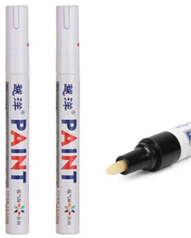 BARAC Rotulador Permanente Blanco, Ideal para Ruedas de Coche, Bici y Moto, Blanco, Resistente al Agua, 2 Piezas