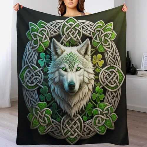 PAZZK Wolf Fleece Decke, Flauschige Kuscheldecken, Superweiche Leichte Flannel Wohndecke Mit Druck Für Couch Bett/Sofa(150×200cm)