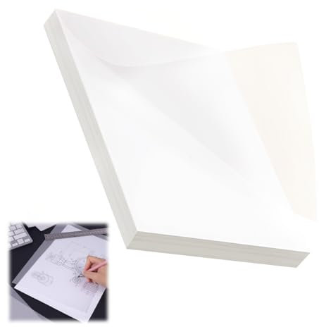 Tracing Paper 100 Sheets A4 Tracing Paper Clear Drafting Paper 18g/m² Graphite Paper White Carbon Paper Dressmaking Tracing Paper for Tracing, Design, Graphic, Scrapbooking