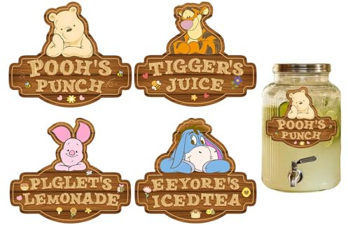 Winnie Babyparty-Dekorationen – Getränkeetiketten & Party-Dekorationen für Puuh Babypartys, Geburtstage und Gender Reveal Feiern, 8 Stück