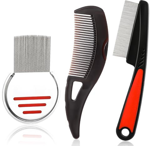 Tyqour 3 Stück Edelstahl Läusekamm Schuppenkamm für Menschen Rostfreier Stahl Flohkamm Hunde Profi Tränenfleckentferner Kamm für Hunde Katzen Stainless Steel Fine Tooth Comb für Kinder Erwachsene