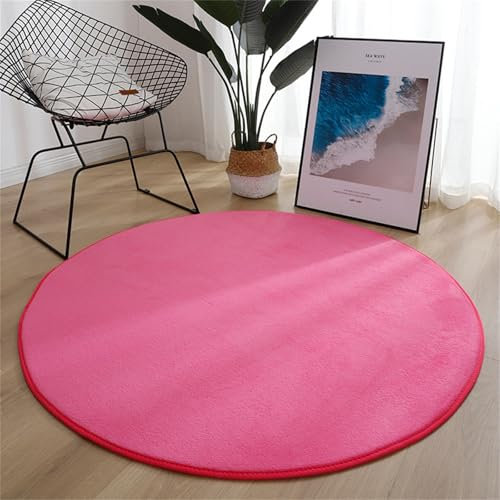 Hearda Teppich Rund, Reppich Schlafzimmer, Einfarbiges Korallenfleece Innenbereich Runder Teppich, Waschbarer rutschfest Teppich, fürs Wohnzimmer, Kinderzimmer, Büro (80cm,Rosa)