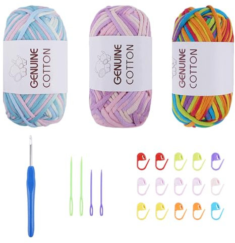 FOGAWA 3 Pezzi Filati Maglieria All'Uncinetto Fettuccia per Borse a Uncinetto, Filato per Tessitura Cesti di Filati All'Uncinettoper Ferri e Uncinetto(Colori misti, rosa viola, colori arcobaleno)