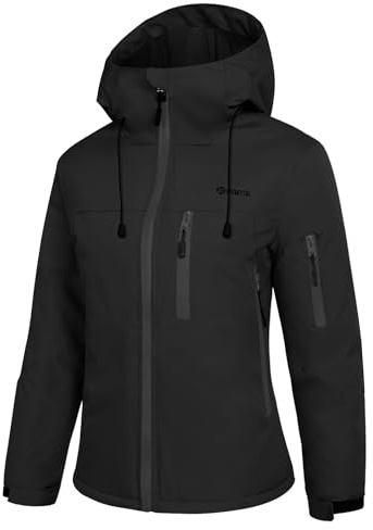 GEMYSE Damen Skijacke mit Integrierten Schultergurten Warme Winterjacke Wasserdicht Winddicht und Atmungsaktiv Schneejacke für Aktivitäten im Freien(Schwarz,L)