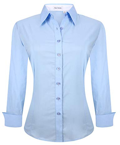 Alex Vando Womens Dress Shirts Wrinkle Free Regular Fit Long Sleeve Stretch Work Shirt, Blue, 3XL