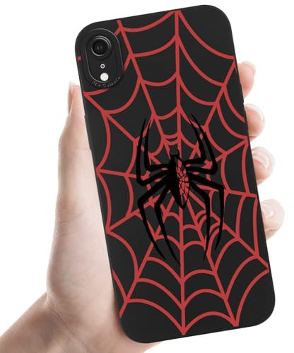 Phoona Black Red Spider Print Phone Case for iPhone XR 6.1,Fashion Pattern Aesthetic Design Women Girls,Soft Silicone Slim Profile Cover,Anti-Slip Shockproof Protective Camera,for iPhone XR