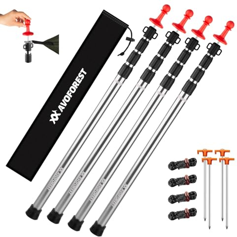AVOFOREST Tent Poles, Telescoping Tarp Poles, Aluminium Adjustable Camping Tent Poles for Tarp with Lightning Protection Cap Awning Poles Set for Canopy Porch Sun Sails Awning, 88-265cm