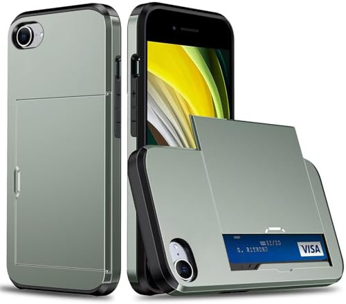 Coque Portefeuille pour iPhone 7/8/SE 2020/SE 2022 avec Porte-Cartes,Étui de Protection Téléphone Double Couche Antichoc,Fente Cachée Coulissante,Antichoc TPU+PC Housse Portefeuille(Vert Militaire)