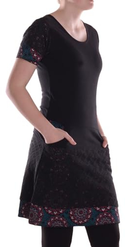 Vishes Alternative Bekleidung - Damen A-Linie Kleid Baumwolle Blumen-Muster mit Taschen