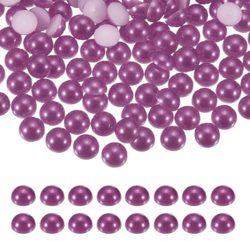 sourcing map 200Pcs Half Pearl for Crafts, 12mm Plastic Half Flatback Imitation Pearls Cabochon Loose Beads Rhinestone for DIY Crafts Clothing Tumbler Shoes Embellishment Nail (Dark Purple)
