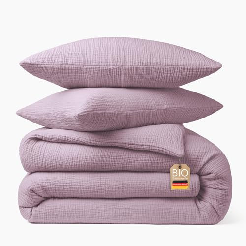 blanketino Bio Musselin Bettwäsche Set (Altrosa, 135x200 cm)
