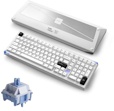 Akko Mineral 02 VIA Tastiera meccanica in alluminio Tri-Mode Tastiera da gioco sostituibile a caldo con RGB 8000 mAh nero su bianco, interruttore a specchio pre-lubrificato