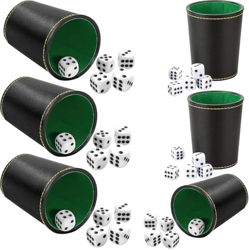 Mockotta Schocken Set Würfelbecher 6Stück Würfelbecher Leder mit 36Schocken | Robuste Acrylwürfel mit gut lesbaren Zahlen, Geeignet für Treffen mit Familie und Freunden, Campingausflüge und Spieleabende