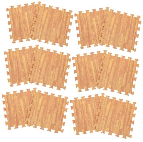 Schaumstoff Spielmatte mit Holzmaserung für Kinder | Ineinandergreifende Bodenmatten, Khakifarbenes, 12 Stück, Passend für Spiel und Krabbelbereich