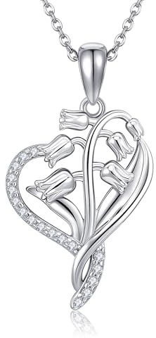 ONEFINITY Lily of Valley Necklace 925 Sterling Silver Heart Lily of Valley Pendant Flower Jewellery Gifts for Women