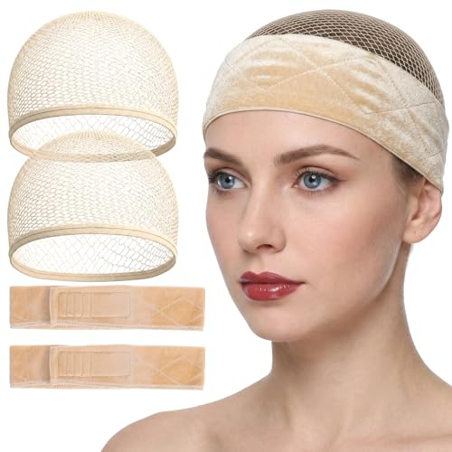 JJUNW 4 Stück Perückenband Rutschfest, Haarnetz Nylon Wig Cap | Hautfarben Perückengriff Elastisches Perückenband Perückenkappe Set Für Sport Yoga Befestigen Perücken