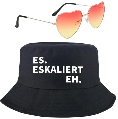 PDirat Fischerhut Herren Lustig, Lustiger Fischerhut mit Es eskaliert eh Motiv, Musikfeste Und Gruppenfeiern - Cooles Party Festival Outfit Damen Herren
