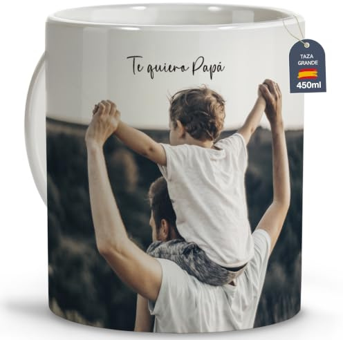 Taza Grande 450ml Personalizada con Foto y Texto. Regalos con Fotos. Regalo Día de la Madre. Regalo Personalizado Día del Padre. Regalos para Parejas. Taza Personalizable XL 450ml Grande Blanca