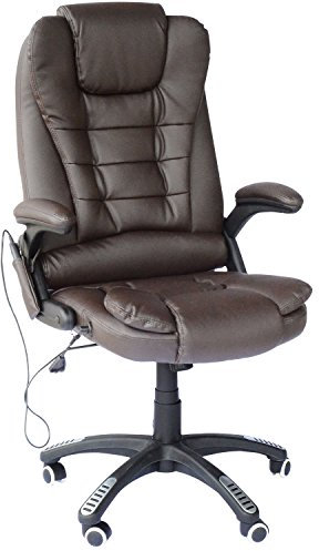 HOMCOM Silla de Oficina y Escritorio Regulable en Altura Reclinable 135° y Función Basculante Con Calefacción y Función Masaje con 5 Programas y 6 Puntos Vibratorios 62x68x111-121cm Hasta 120kg Marrón