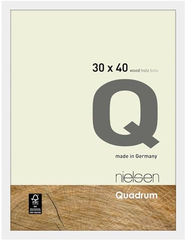 nielsen Bilderrahmen, 30 x 40 cm, Holz, Reinweiß, Fotorahmen zum Aufhängen im Hoch- & Querformat, Echtglas, Quadrum