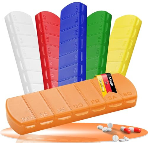 Aufbewahrungsdose 'Seven Days' - BPA-freie Tablettenbox 7 Tage - Medikamentenbox klein für Senioren - Pillendose mit 7 Fächern perfekt für Morgen, Mittags, Abends - Pill Box für die Woche (Orange)