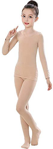 G-LIKE Mädchen Ballett Body Tanzkleidung - Professionelle Tanzbodys Bodysuits Klassische Tänze Performance Übung Kostüm Lange Ärmel Trikot Strumpfhose Unitard für Kinder Erwachsene (Beige, S)