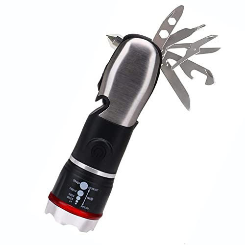 Multi Tool LED Flashlight All In One Tool Light Tactical Torch for Cars Emergency Camping with Glass Breaker and Seat belt Cutter(Black)