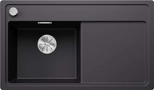 BLANCO ZENAR 45 S-F | Granitspüle aus SILGRANIT schwarz | Hauptbecken links | [84,8x49,8x20,2 cm] | für 45 cm breite Unterschränke | Hauptbecken links | Reinigungsfreundlich | Einbauart: Flächenbündig