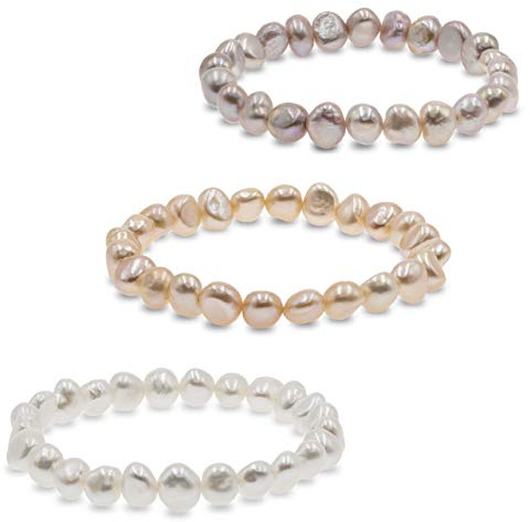 Secret & You Perlenarmband mit weißen oder bunten barocken Süßwasserzuchtperlen - Perlen sind 8-9 mm 22 Perlen insgesamt -18cm Elastisches Band - In verschiedenen Farben erhältlich