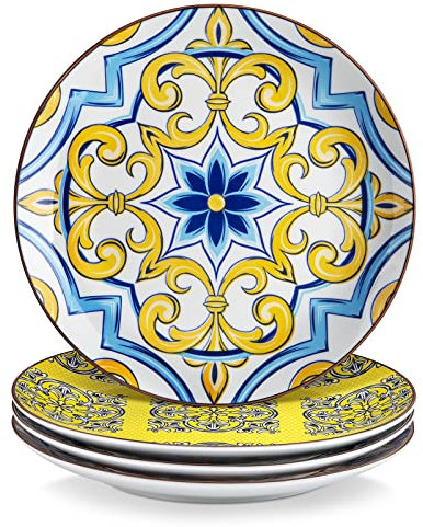 vancasso Jasmin Patterned 4-Piece Dinner Plate, Multicolored Crockery Moroccan Style Porcelain Tableware, 10.6 inch Dinner/Salad/Fruit/Snack Plate(27 * 27 * 3cm)