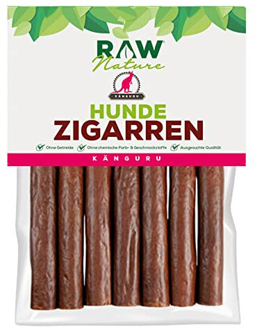 RAW Nature Hunde-Zigarre Känguru PUR 7-Stück - 100% natürliches Hundesnack - Monoprotein - hypoallergen & getreidefrei - luftgetrocknetes Kängurufleisch - Dörrfleisch - hochwertiges Muskelfleisch