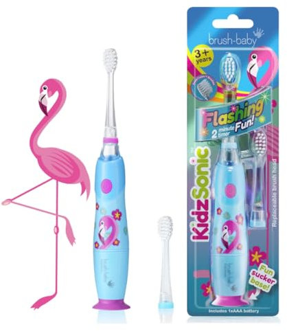 Brush Baby KidzSonic Elektrische Zahnbürste für Kleinkinder und Kinder, für Kinder ab 3 Jahren (Flamingo)