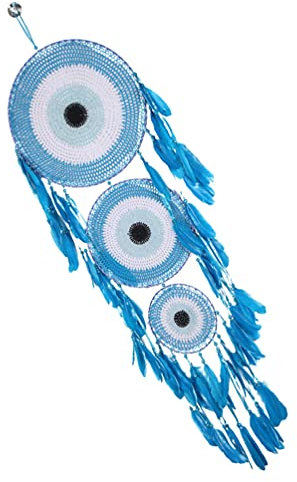 BESPORTBLE Traumfänger Evil Eye Wandbehang Wandkunst Wohnkultur Blauer Böser Blick Deko Makramee Wandbehang Blue Evil Türkisch Glücksbringer Deko Heimzubehör Kind Ornament Feder Baumwollfaden