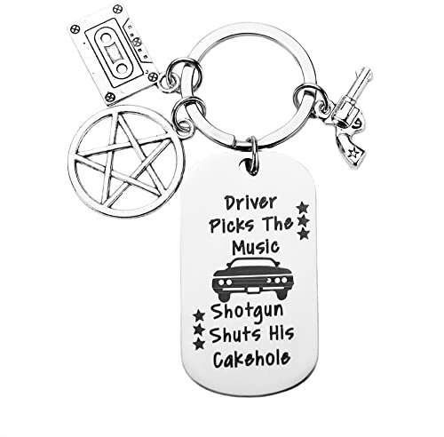 Birthday Gifts for Her Him - Driver Picks the Music Shotgun Shuts His Cakehole Keyring for Friends BFF Christmas Gifts for Women Men