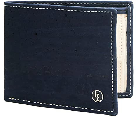 Locklair Sleek Wallet aus veganem Korkleder, Männer Geldbörse mit RFID-Schutz, Herren Portemonnaie Kork, Geldbeutel vegan und nachhaltig (Dunkelblau/Weiß)
