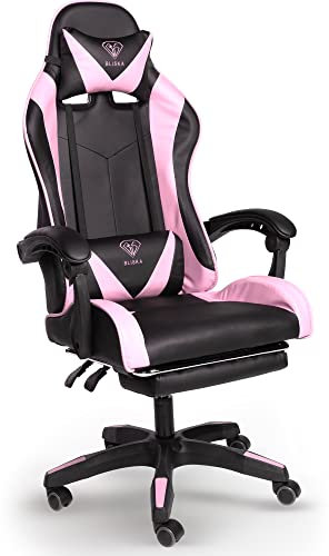 TRISENS Gaming-Stuhl mit Fußstützen - Bürostuhl ergonomisch stufenlos einstellbar - Gamer Chefsessel, Computer Office Chair, Schreibtischstuhl, Büro Stuhl, Farbe:Schwarz/Rosa